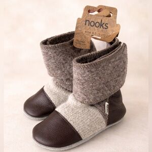 NWT Nooks Design ‘Coco’ Brown & Cream Wool-Trim Toddler Boots size 8.5 (2T/3T)